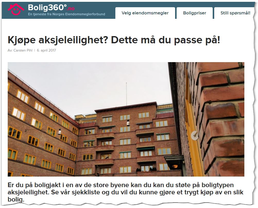 Kjøp av aksjeleilighet på Bolig360.no