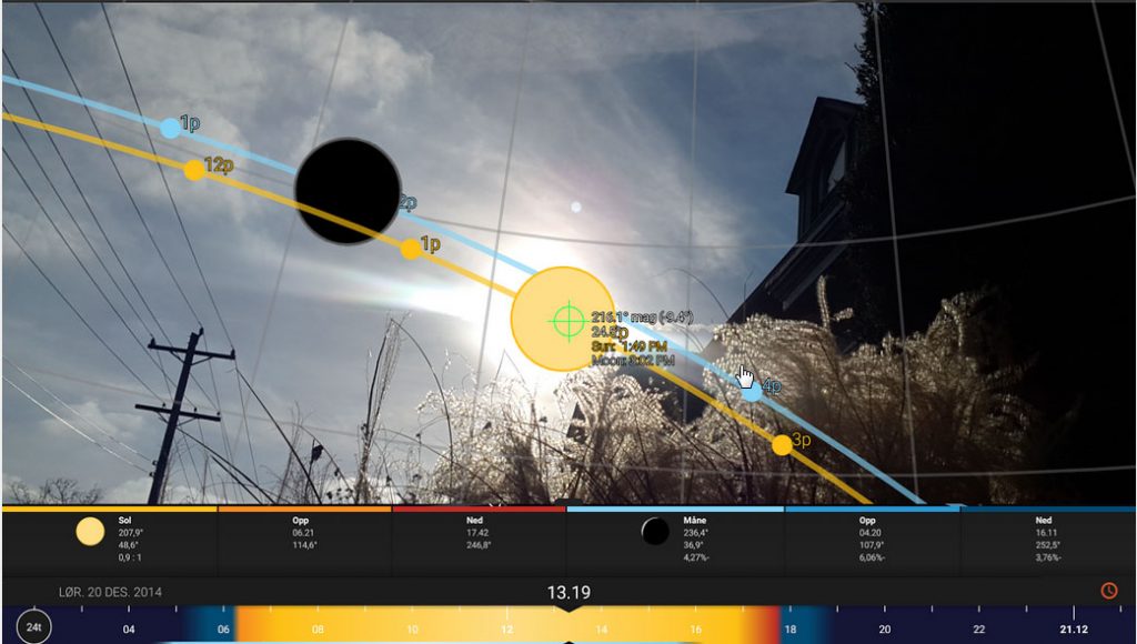 sjekk når solen går ned med sunsurveyor